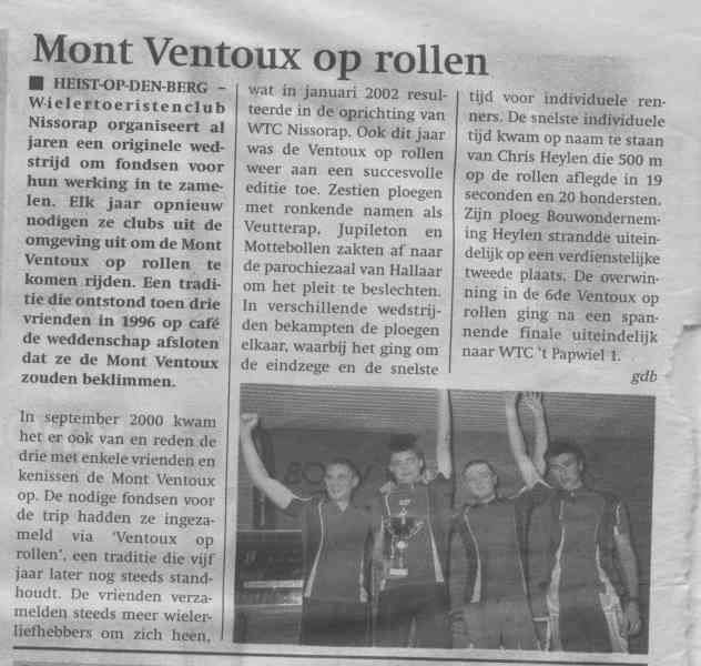 Verslag in Passe-Partout
Kort verslag van Ventoux-op-Rollen 6 in streekblad Passe-Partout.
